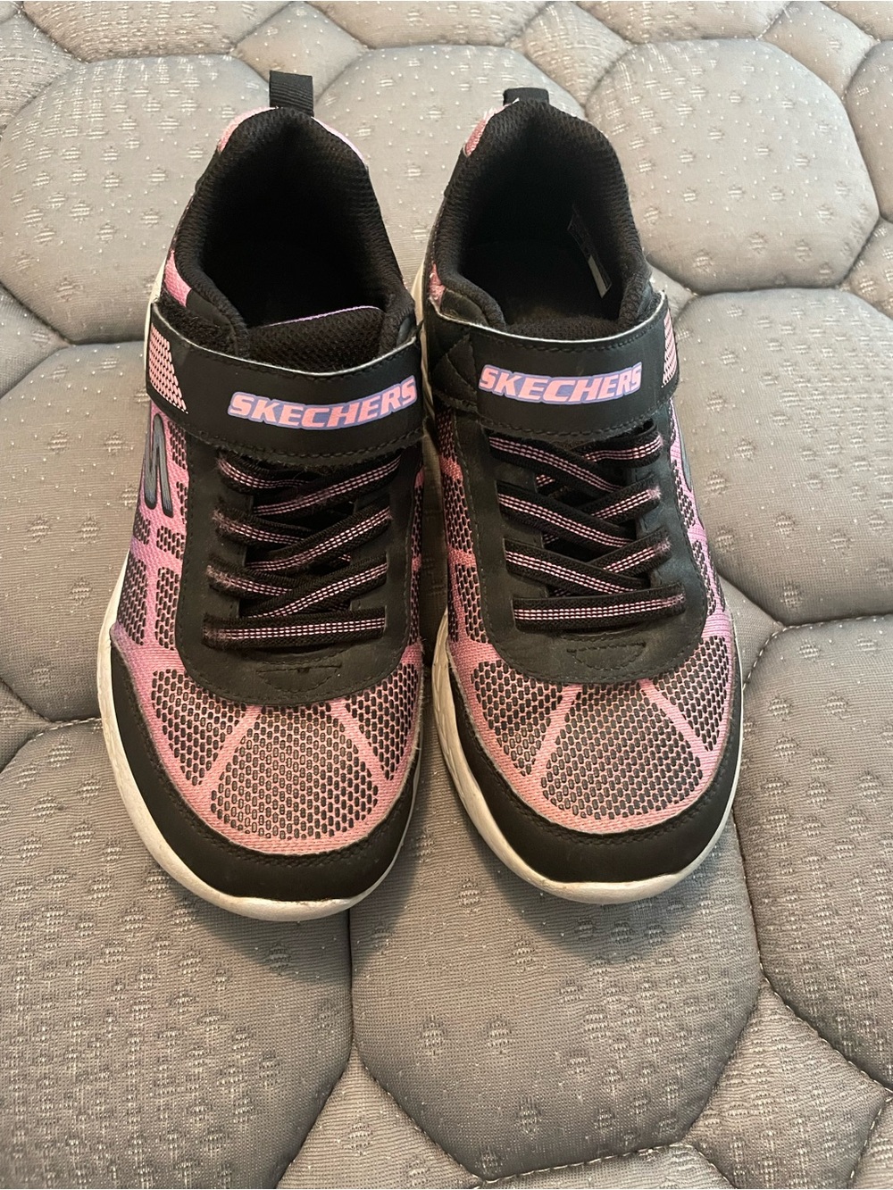 Skechers Kids Pink and Black Athletic Sneakers with Hook-and-Loop Strap
